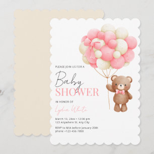Einladung zur Baby Shower für Mädchen, Rosa Teddyb