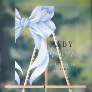 Einladung zur Baby Shower mit blauem Bogen, Einlad Acrylschild