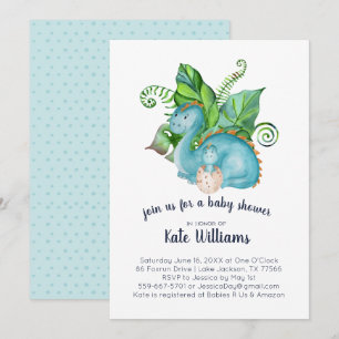 Einladung zur Baby Shower mit kleinem Dinosaurier