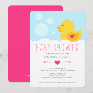 Einladung zur Baby Shower mit rosa Mädchen und Gum
