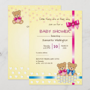 Einladung zur Babydusche, es gibt ein Zwillingsbet