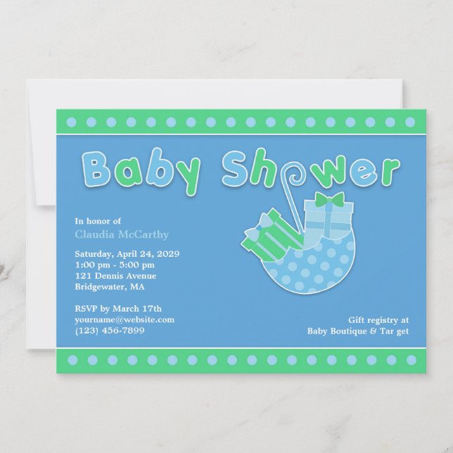 Einladung zur Babydusche Green Blue Flat (Vorderseite)