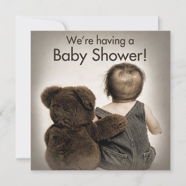 Einladung zur Babydusche - Teddy Bear and Baby (Vorderseite)