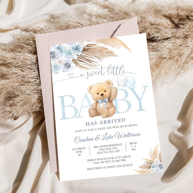 Einladung zur Babyparty Blaues Teddybärchen (Von Creator hochgeladen)