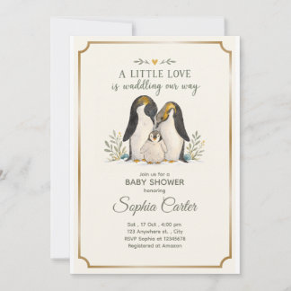 Einladung zur Babyparty der Pinguinfamilie