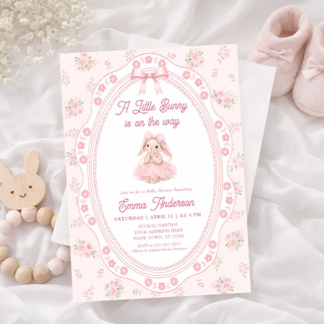 Einladung zur Babyparty für kleines Häschen Floral (Von Creator hochgeladen)