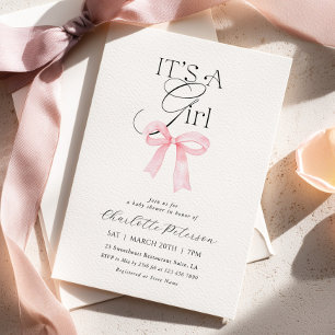 Einladung zur Babyparty für Mädchen mit rosa Schle