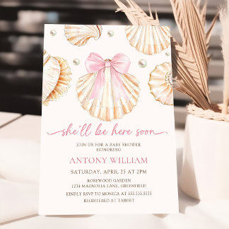 Einladung zur Babyparty für Mädchen mit rosa Schle