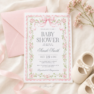 Einladung zur Babyparty für Mädchen mit rosa Schle
