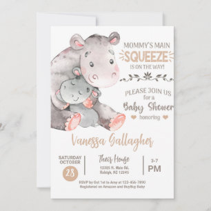 Einladung zur Babyparty für Nilpferd-Mama und -Bab