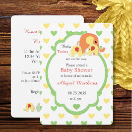 Einladung zur Babyparty für Zwillinge mit Elefant-