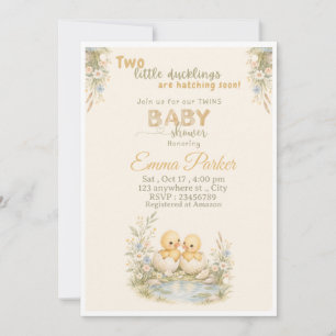 Einladung zur Babyparty für Zwillinge mit Entenkük