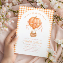 Einladung zur Babyparty "Hoch, hoch und Kürbis weg