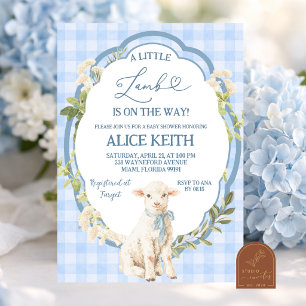 Einladung zur Babyparty Little Lamb Blue Boy