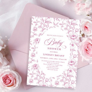 Einladung zur Babyparty mit altem rosa Rosenmuster