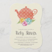 Einladung zur Babyparty mit antiker Teekanne
