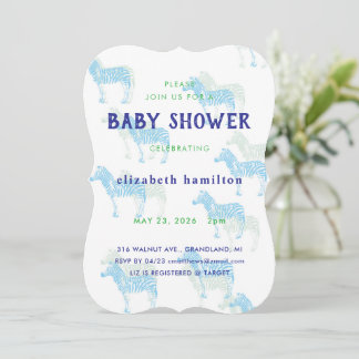 Einladung zur Babyparty mit blauen Zebras