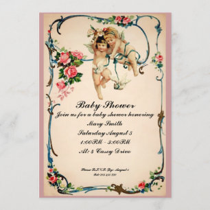 Einladung zur Babyparty mit Cherubs und Taube