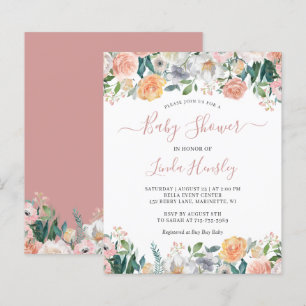 Einladung zur Babyparty mit Dusty Rose Blumen