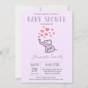 Einladung zur Babyparty mit Elefant in Lila und Gr