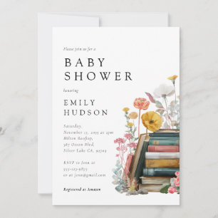 Einladung zur Babyparty mit floralen Büchern Neues