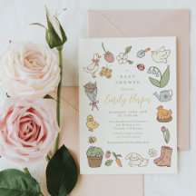 Einladung zur Babyparty mit Frühlingsgarten-Tieren