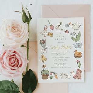Einladung zur Babyparty mit Frühlingsgarten-Tieren
