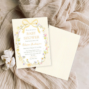 Einladung zur Babyparty mit gelben Schleifen und f