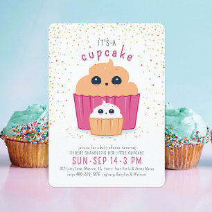 Einladung zur Babyparty mit Mama- und Baby-Cupcake