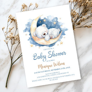 Einladung zur Babyparty mit Mond-Teddybär