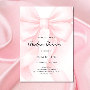 Einladung zur Babyparty mit rosa Schleife Elegan