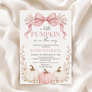 Einladung zur Babyparty mit rosa Schleife und klei