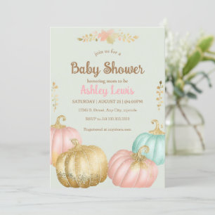 Einladung zur Babyparty mit rosa und goldener Herb