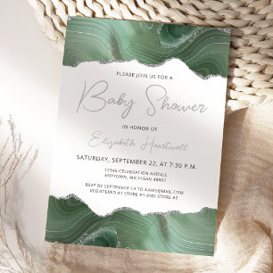 Einladung zur Babyparty mit Silberagaten in Salbei
