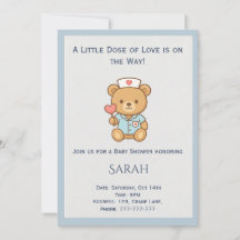 Einladung zur Babyparty mit Teddybär-Nurse