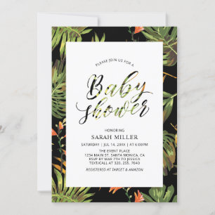 Einladung zur Babyparty mit tropischem Blumenmuste
