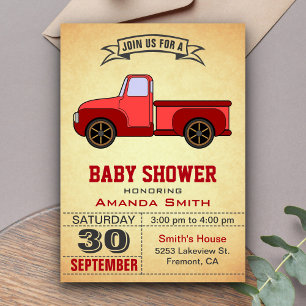 Einladung zur Babyparty mit Vintage-Rotem LKW