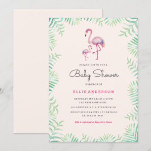 Einladung zur Babyparty Pink Flamingo Mädchen