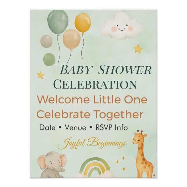 Einladung zur Babyparty | Regenbogen | Elefant | S Poster (Vorderseite)
