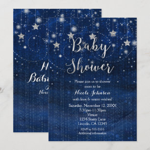 Einladung zur Babyparty Sternenhimmel Blau & Silbe