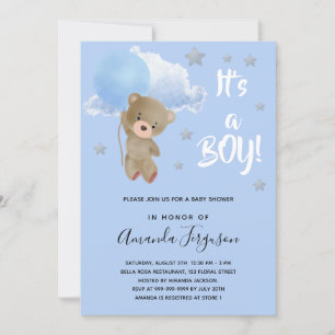 Einladung zur Babyparty Teddybär Junge blaue Stern