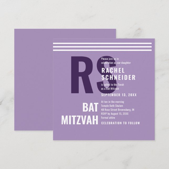 Einladung zur Bat Mitzvah Moderne Monogramm (Vorne/Hinten)