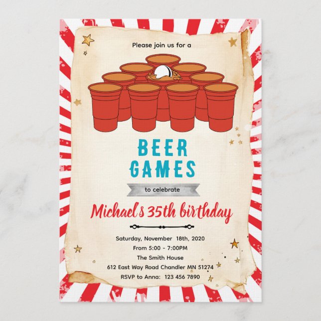 Einladung zur Beer-Pong-Party (Vorderseite)