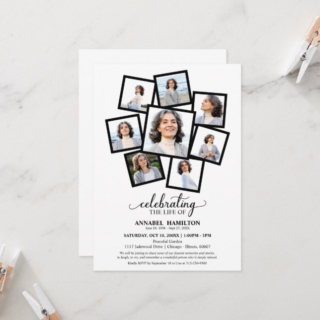 Einladung zur Beerdigung des Lebens in Fotocollage (Vorderseite/Rückseite Beispiel)