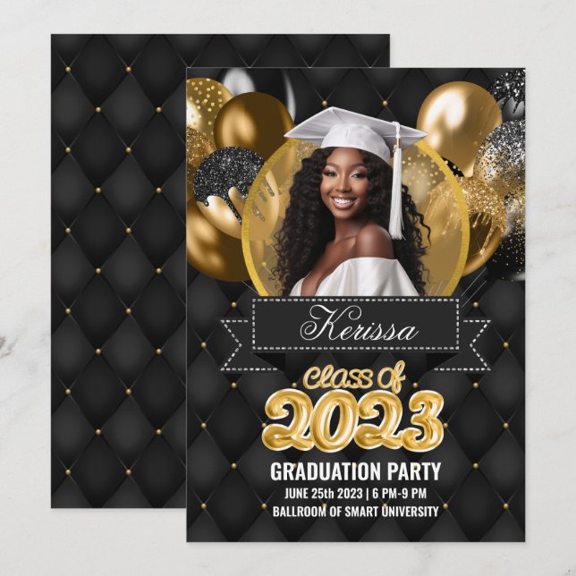 Einladung zur Black and Gold Graduation Party (Vorne/Hinten)