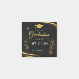 Einladung zur Black and Gold Graduation Party Post-it Klebezettel