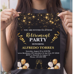 Einladung zur Black and Gold Ruhestandsparty Flyer