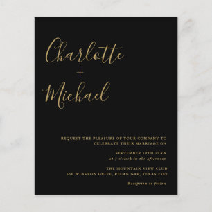 Einladung zur Black and Gold Script-Hochzeit