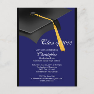 Einladung zur Black Blue Grad Cap Graduation Party