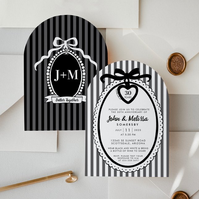 Einladung zur Black Bow Coquette-Jubiläumsfeier (Anniversary Invitation (front and back))